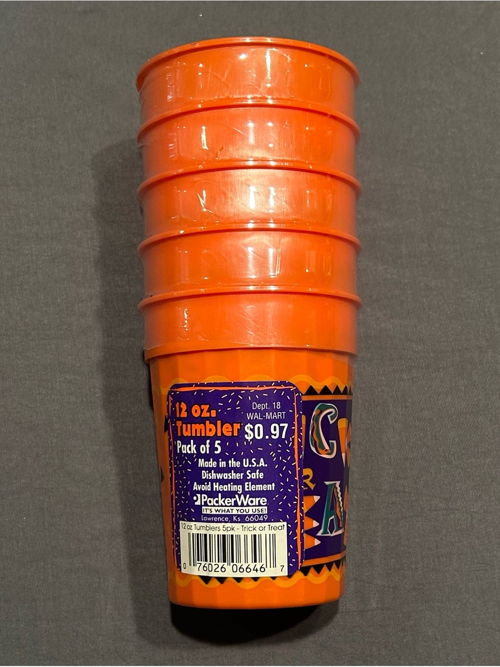 Vintage PackerWare Halloween 12oz Plastic Tumblers - Pack of 5